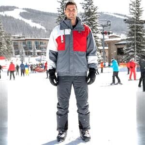 VTG 80’s Ossi Mens Large Color Block Retro Nylon Ski Snow Jacket Gray Red White